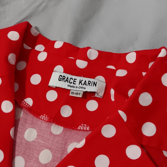 Grace Karin Red Midi Dress with White Polka Dots - Picture 5 of 7